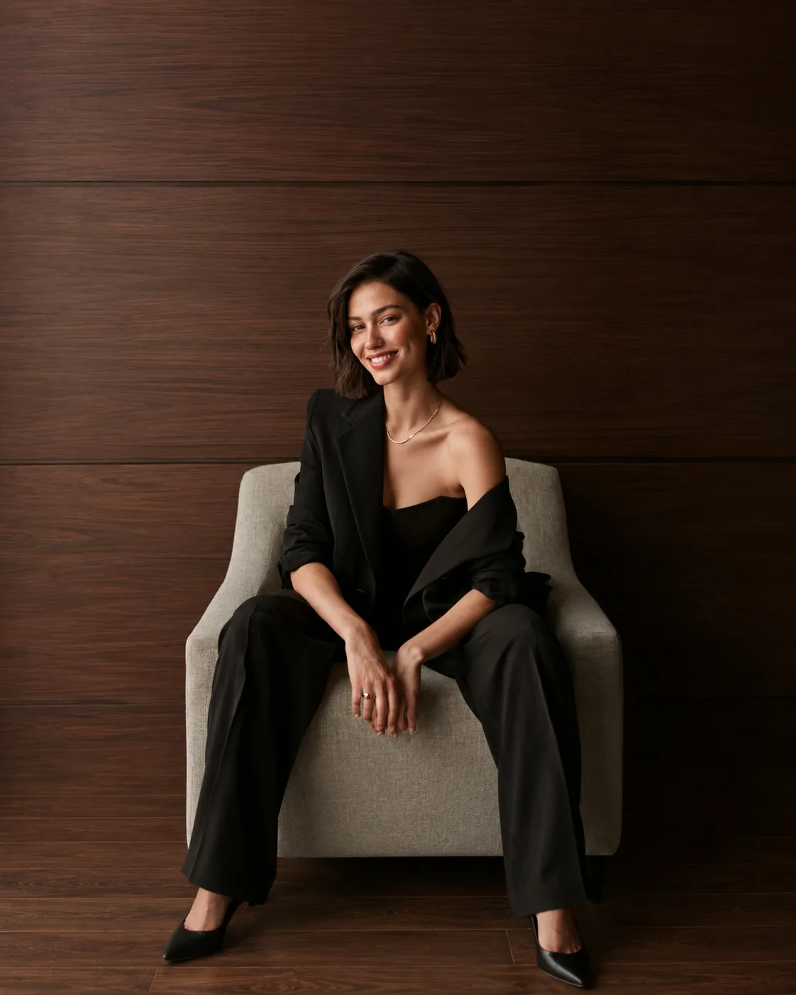 Victoria Avery, business coach, seated in a chair